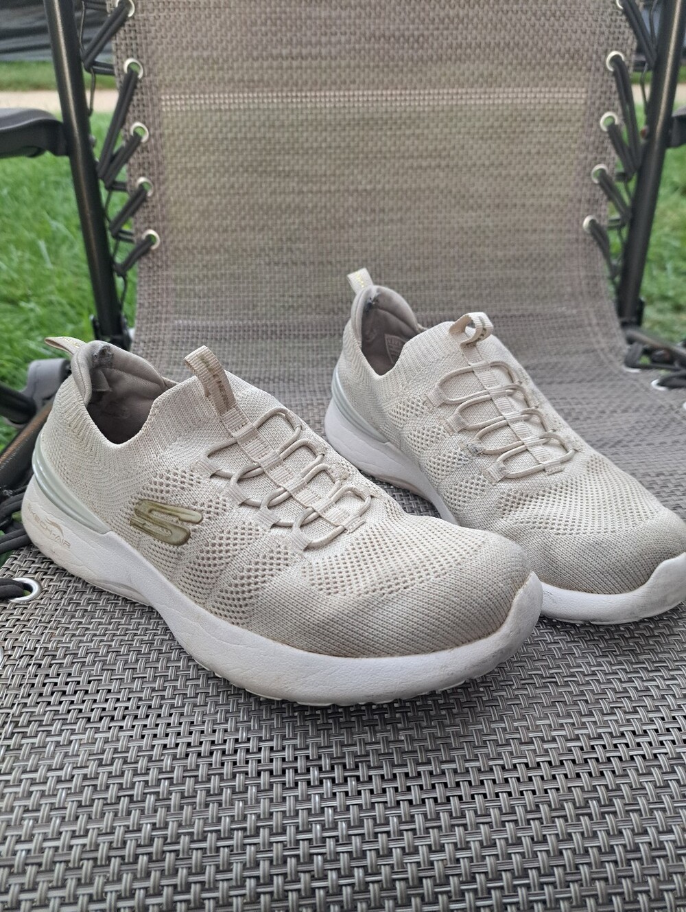 Skechers Women's Light Beige Knit Slip-On Sneakers Size 7